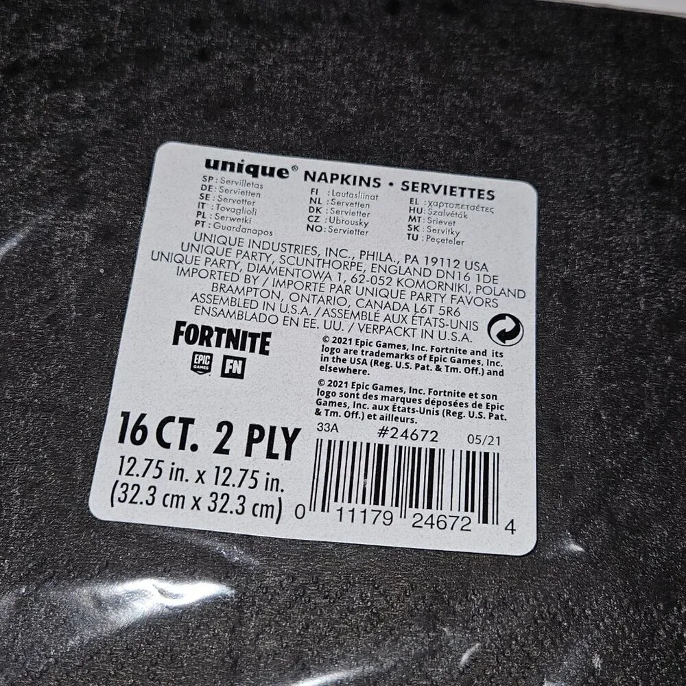 NEW Fortnite Banana Napkins 16 ct Party Supplies unique Black Yellow